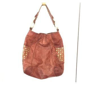 Steve Madden Tan Leather Shoulder Bag Gold Studs